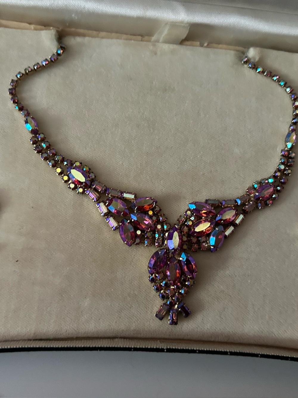 Iridescent Pink Crystal Necklace and Earrings Set